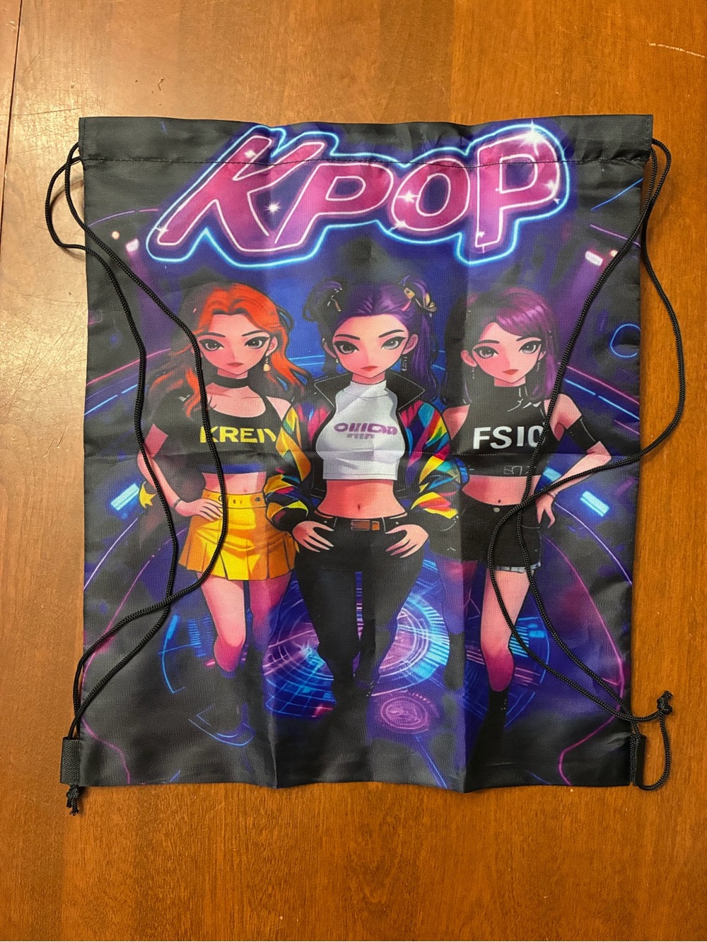 KPOP Girls Graphic Drawstring Bag - Black & Purple